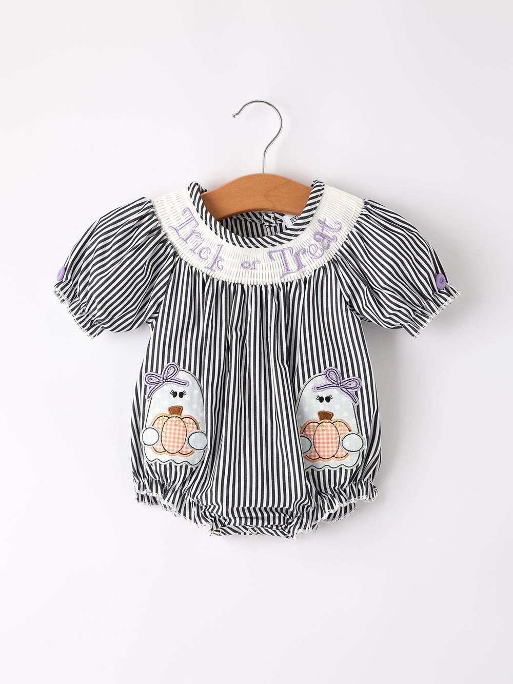 Rylee Faith Designs Smocked Halloween Striped Bubble Romper 3 12 18 months